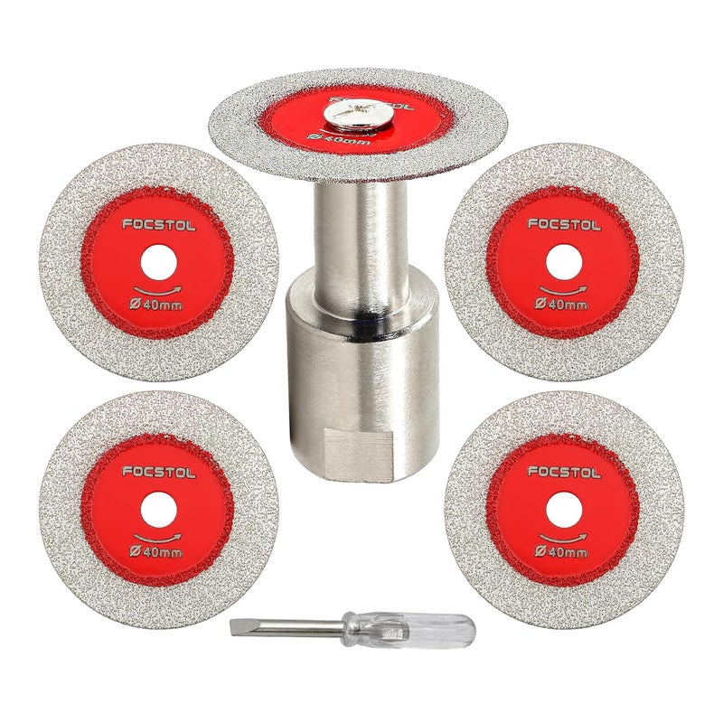 FOCSTOL Mini Diamond Glass Cutting Disc - 5pcs 1-9/16 Inch(40mm) Glass Saw Blade and 1pc 5/8''-11 Flange for Glass Jade Marble Granite Artificial Stone Porcelain Tile Ceramic - Image 1